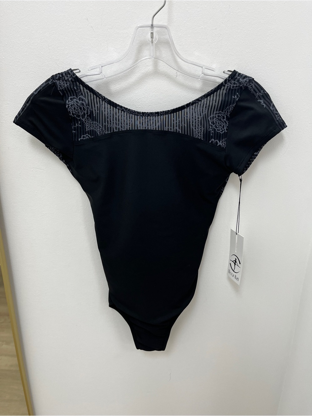 Wear Moi size adult Medium Black Floral Mesh Panel Leotard